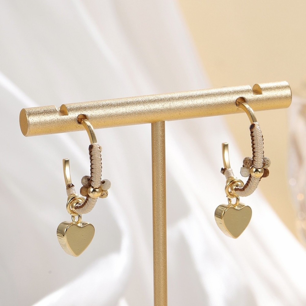 18K Gold Plated Heart Charm Hoop Earrings Natural Stone 925 Posts NWOT